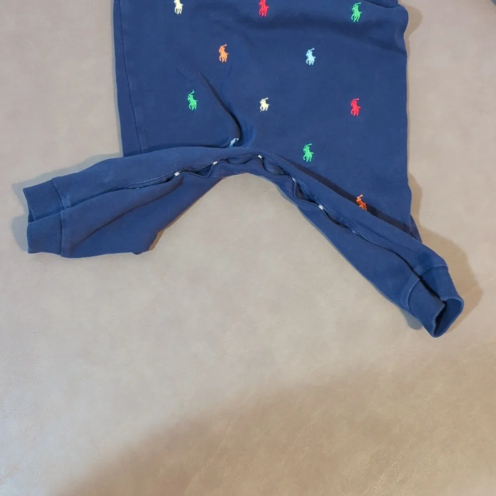 Ralph Lauren Outfit 12 M One Piece Blue with Logo Theme Snap Closure